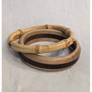 Vtg Wooden Bangle Bracelets Bamboo 2 Tone Bohemian Clunky Retro Boho Earthy Lot
